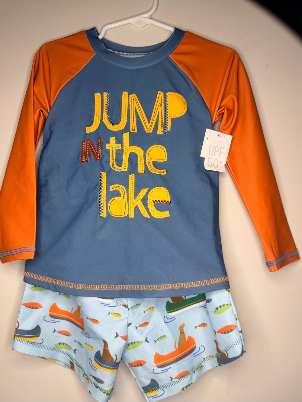 NWT Mud Pie Jump In The Lake 2pc boys rash guard & swim trunks Size 2T/3T SKUB29 - Picture 2 of 13
